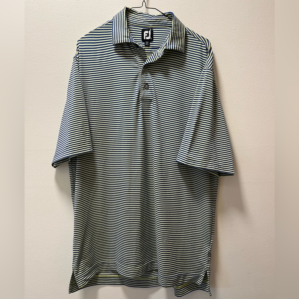 FootJoy Country Club Classic Sporty Athletic Polo Shirt, Men's Sz L, Blue/Yellow